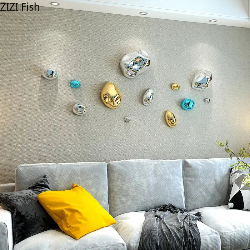 Modern gold & silver metallic rock wall hanging ornaments living room