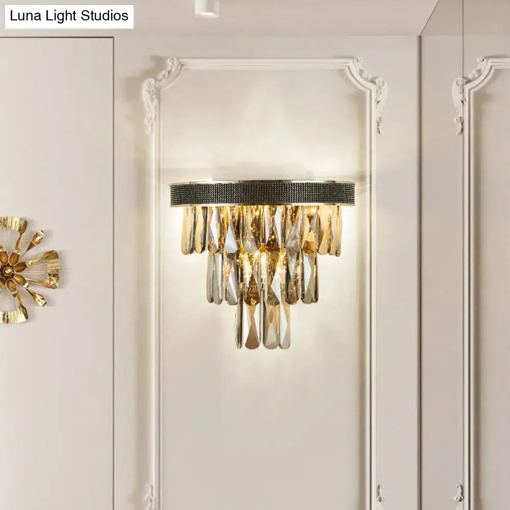 Modern gold smoke grey crystal block wall lamp living room