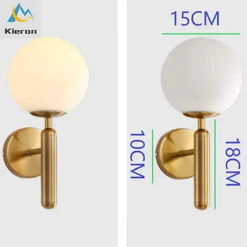 Modern gold spherical frosted glass led wall lamps bedroom sconce