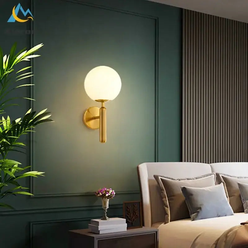 Modern gold spherical frosted glass led wall lamps bedroom sconce