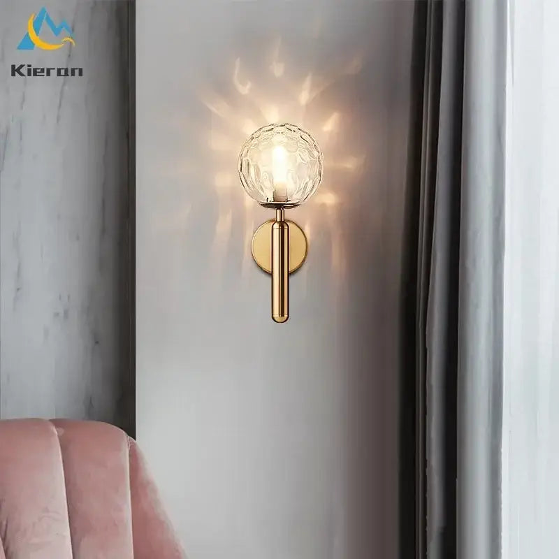 Modern gold spherical frosted glass led wall lamps bedroom sconce