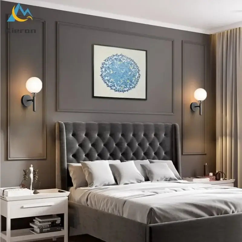 Modern gold spherical frosted glass led wall lamps bedroom sconce