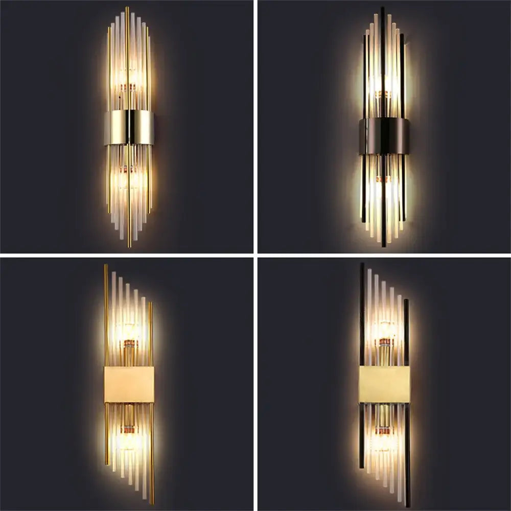 Modern gold stainless steel and clear crystal wall lamp bedroom sconce