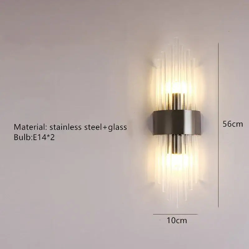 Modern gold stainless steel and clear crystal wall lamp bedroom sconce