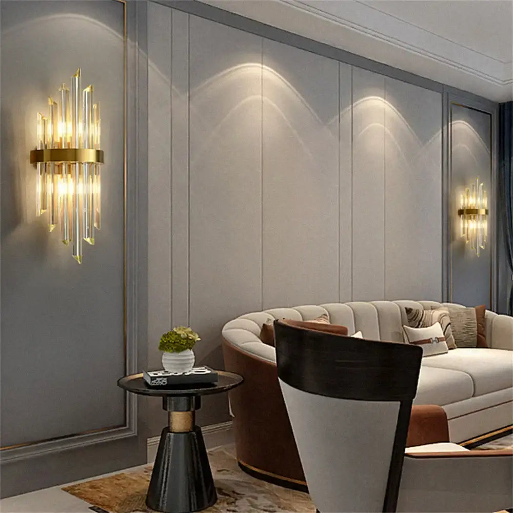 Modern gold stainless steel and clear crystal wall lamp bedroom sconce