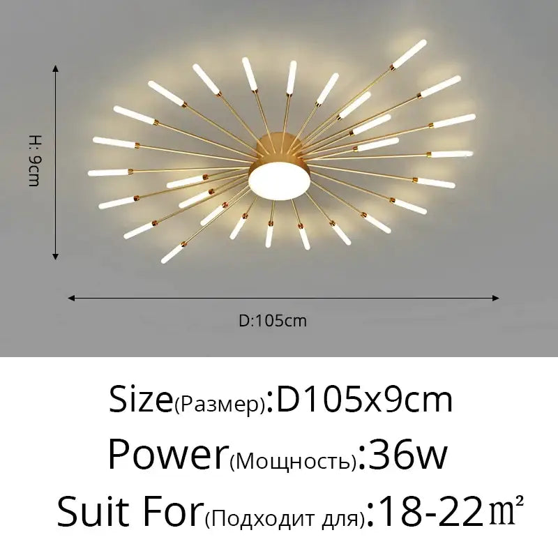 Modern gold sunburst acrylic led ceiling lights for bedroom