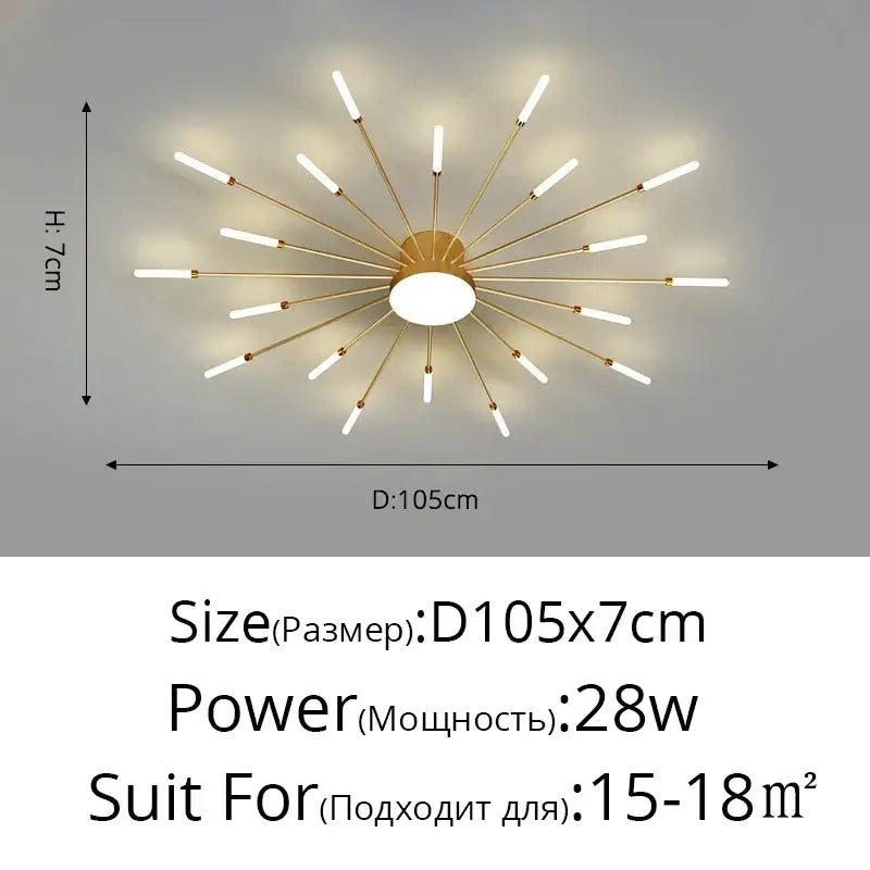Modern gold sunburst acrylic led ceiling lights for bedroom