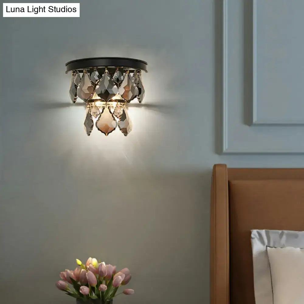 Modern gold tiered sconce light with crystals bedroom wall mount