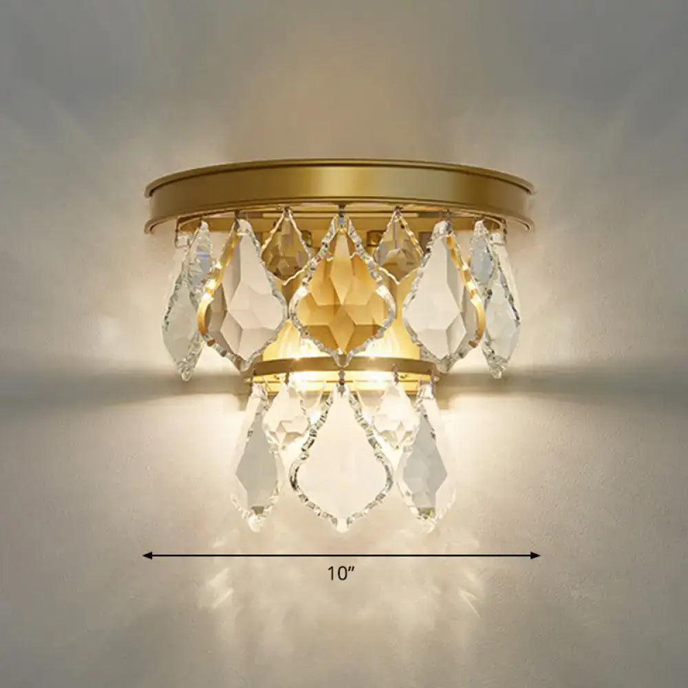Modern gold tiered sconce light with crystals bedroom wall mount