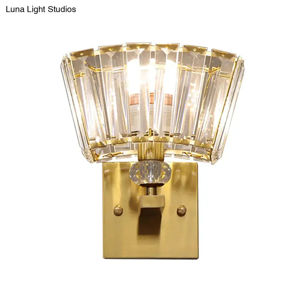 Modern gold trapezoid crystal blocks wall sconce living room light