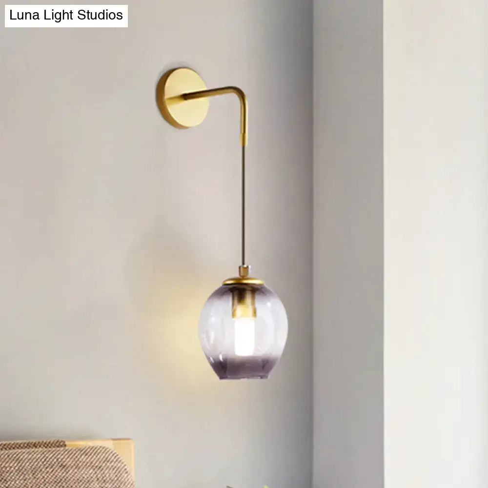 Modern gold tulip wall lamp with blue glass shade for bedroom