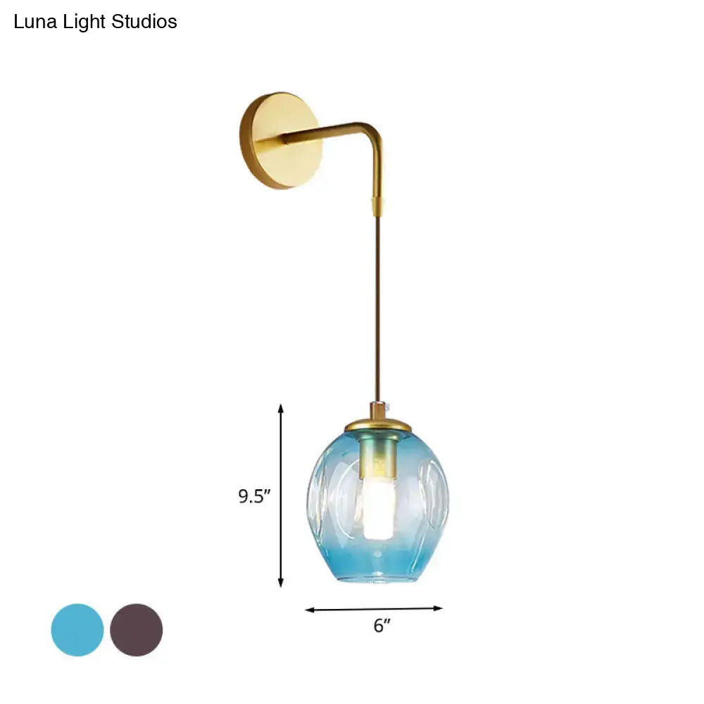 Modern gold tulip wall lamp with blue glass shade for bedroom