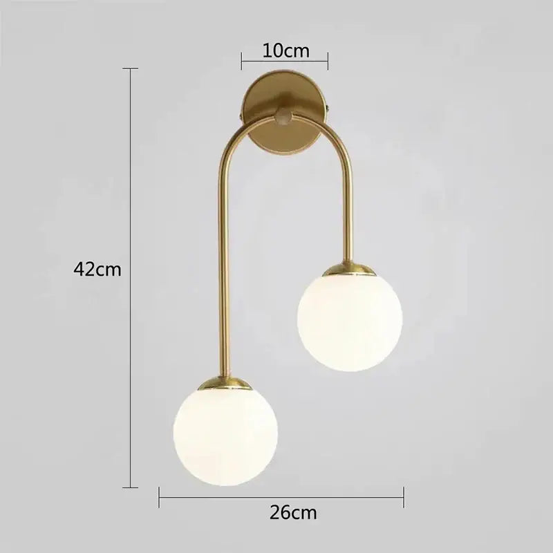 Modern gold two light glass ball led wall lamp living room sconce