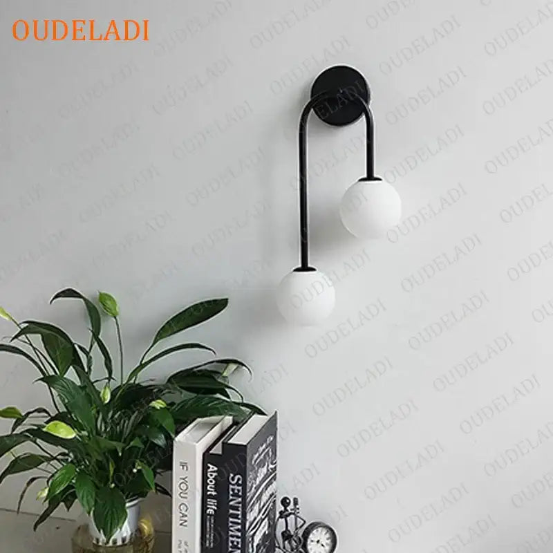 Modern gold two light glass ball led wall lamp living room sconce