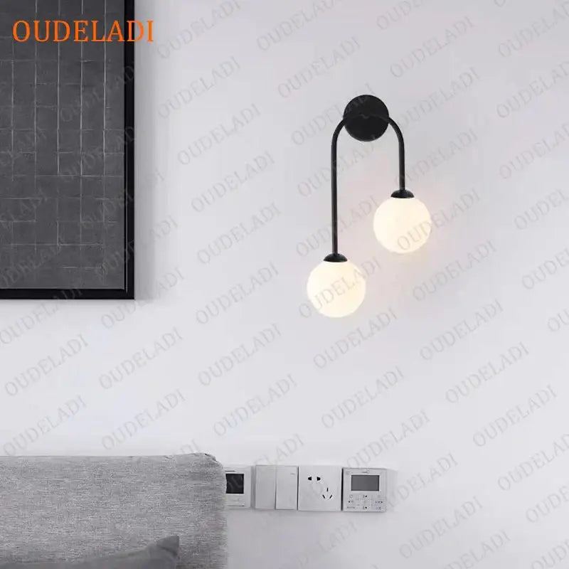 Modern gold two light glass ball led wall lamp living room sconce