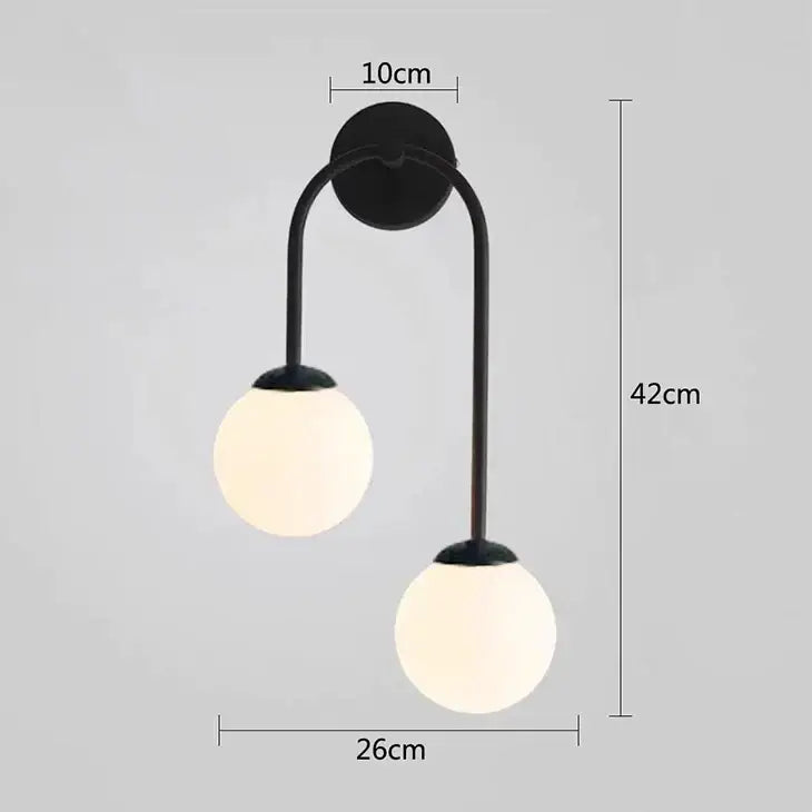 Modern gold two light glass ball led wall lamp living room sconce