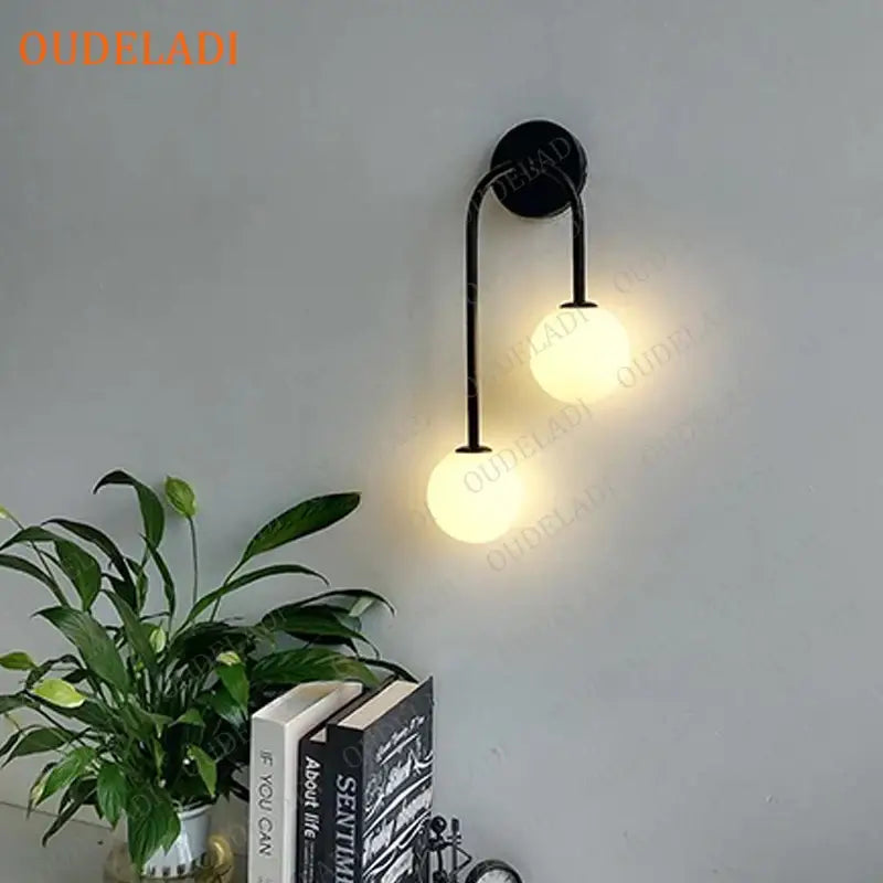 Modern gold two light glass ball led wall lamp living room sconce