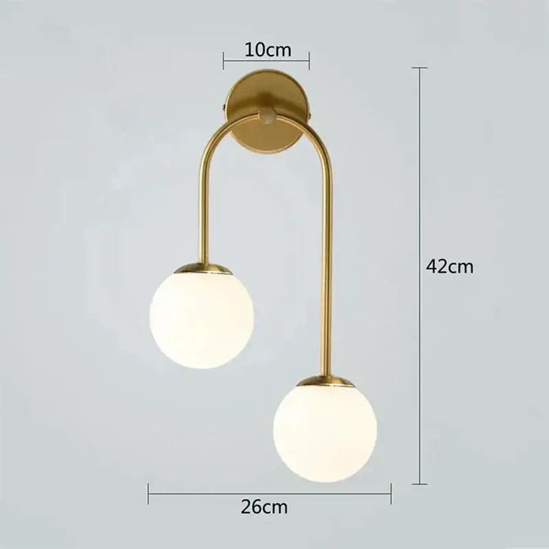 Modern gold two light glass ball led wall lamp living room sconce