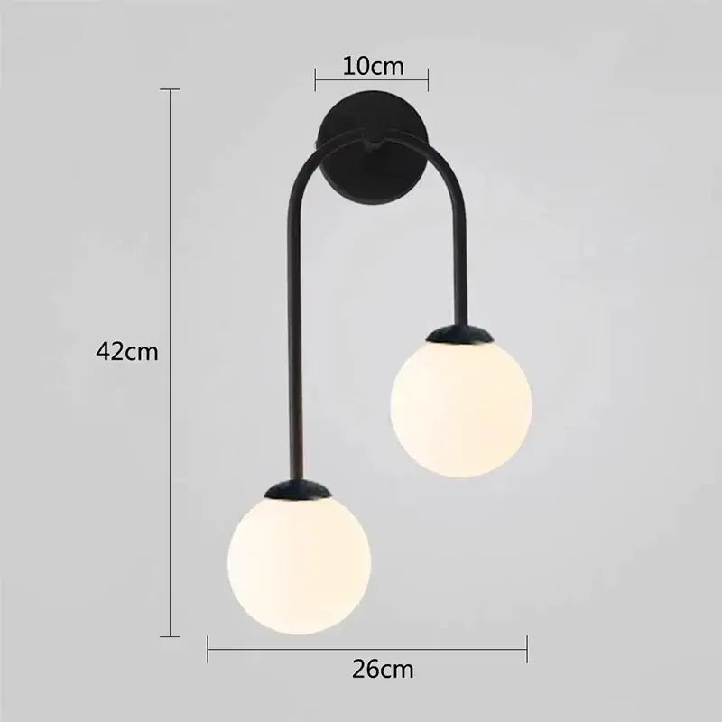 Modern gold two light glass ball led wall lamp living room sconce