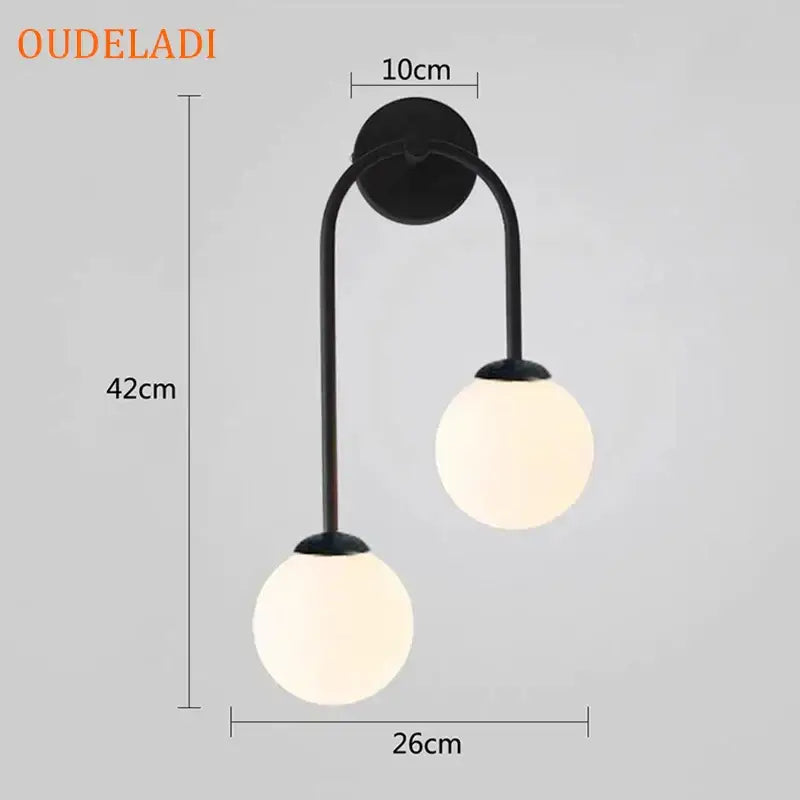 Modern gold two light glass ball led wall lamp living room sconce