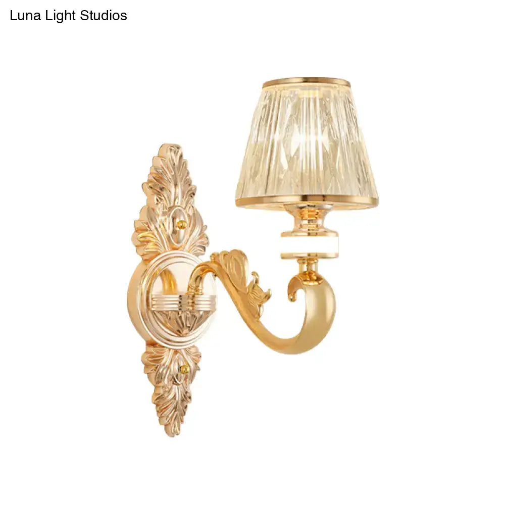 Modern gold wall lamp fixture with crystal cone shade bedroom sconce