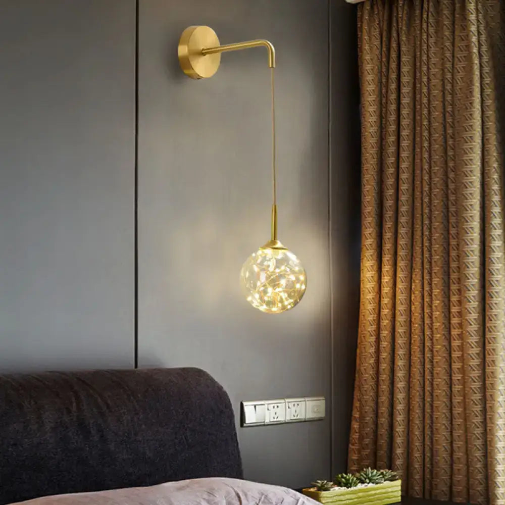 Modern gold wall lamp with frosted glass shade bedroom sconce