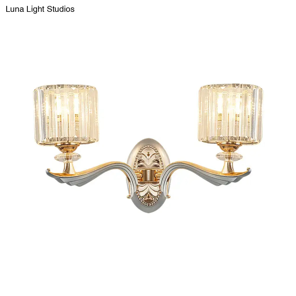 Modern gold wall light with clear crystal shade – living room sconce