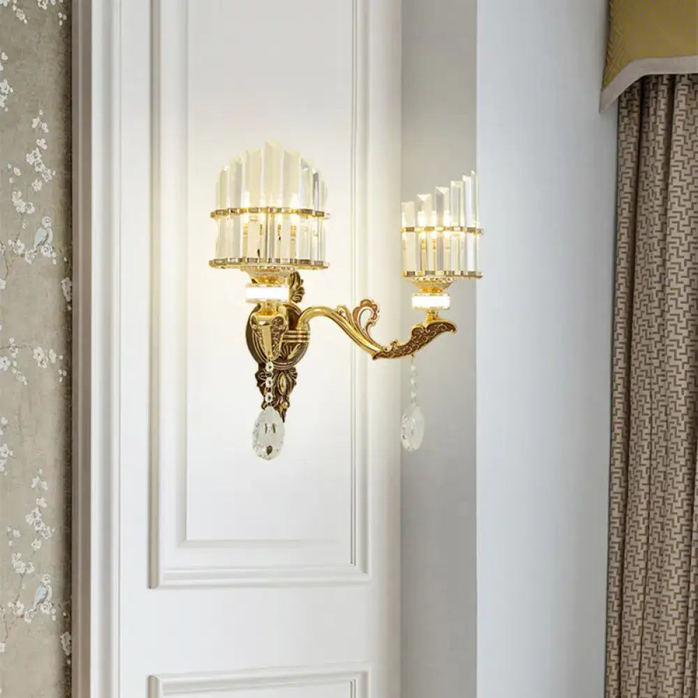 Modern gold wall mount light arc sconce with crystal for bedroom