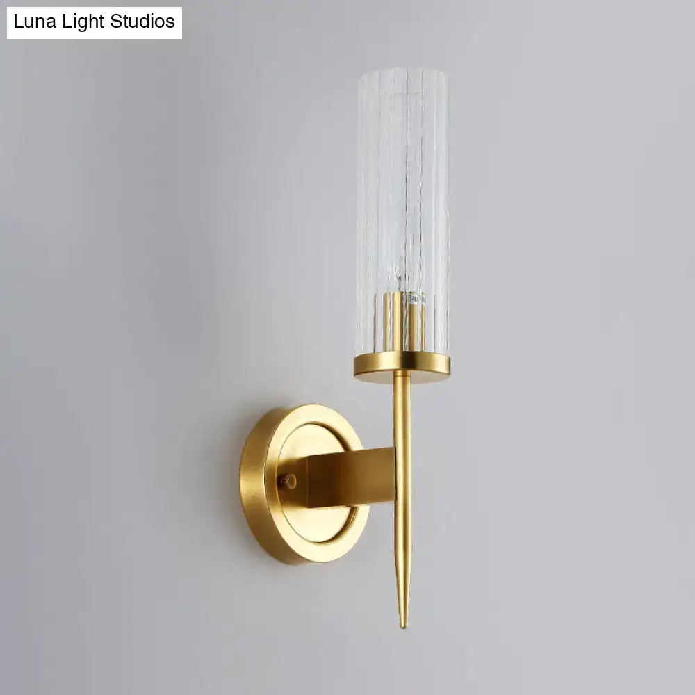 Modern gold wall sconce – bedroom ribbed glass 110v-120v led light