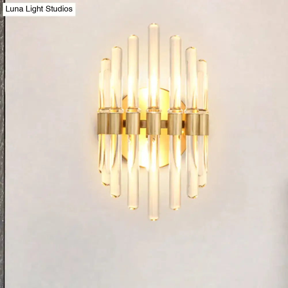 Modern gold wall sconce with clear crystal – living room light