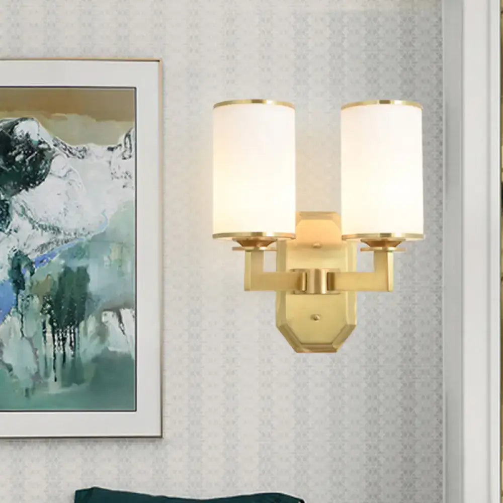 Modern gold wall sconce with opal glass shades bedroom light fixture