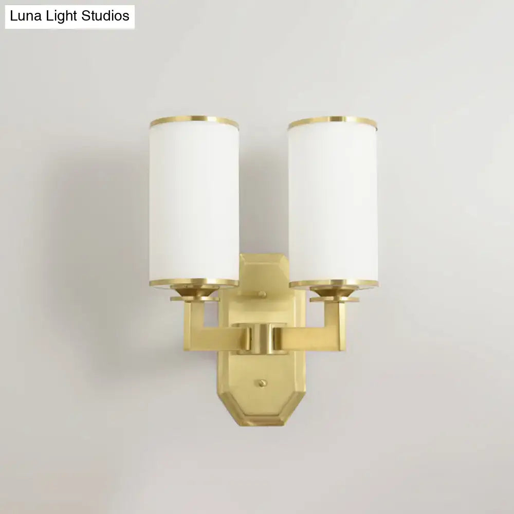 Modern gold wall sconce with opal glass shades bedroom light fixture