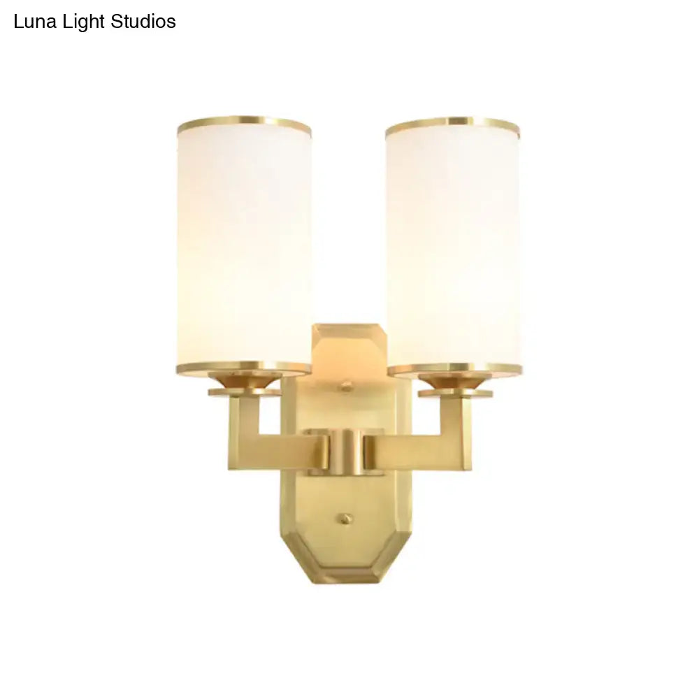 Modern gold wall sconce with opal glass shades bedroom light fixture