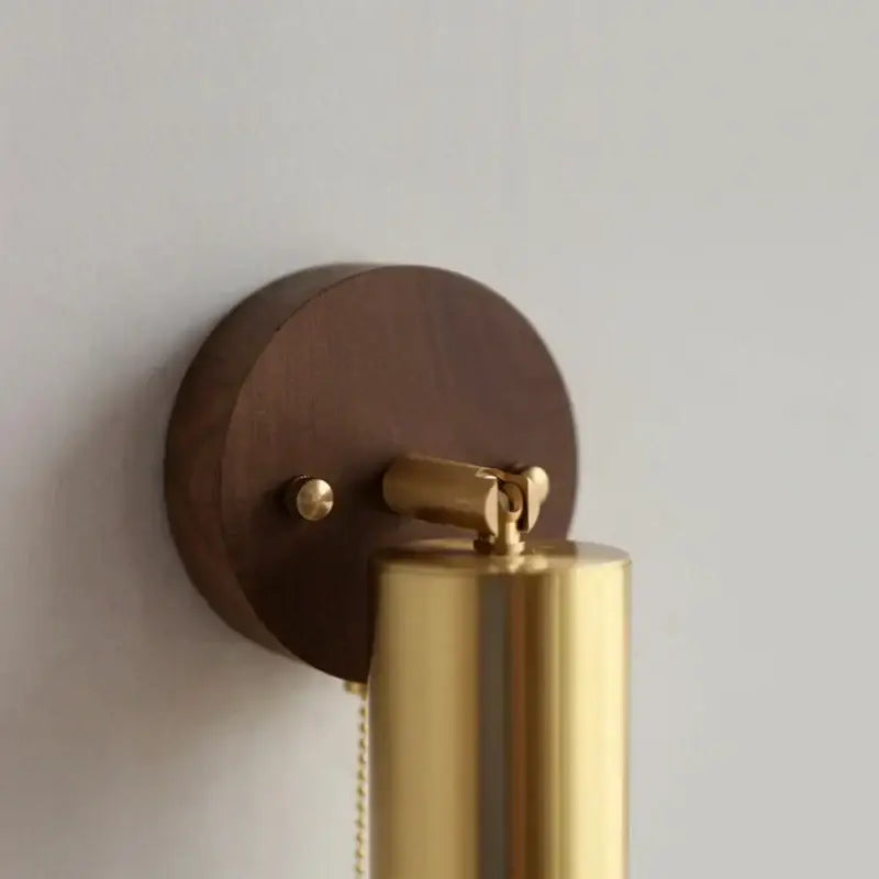 Modern gold walnut wall sconce with pull chain switch bedroom light