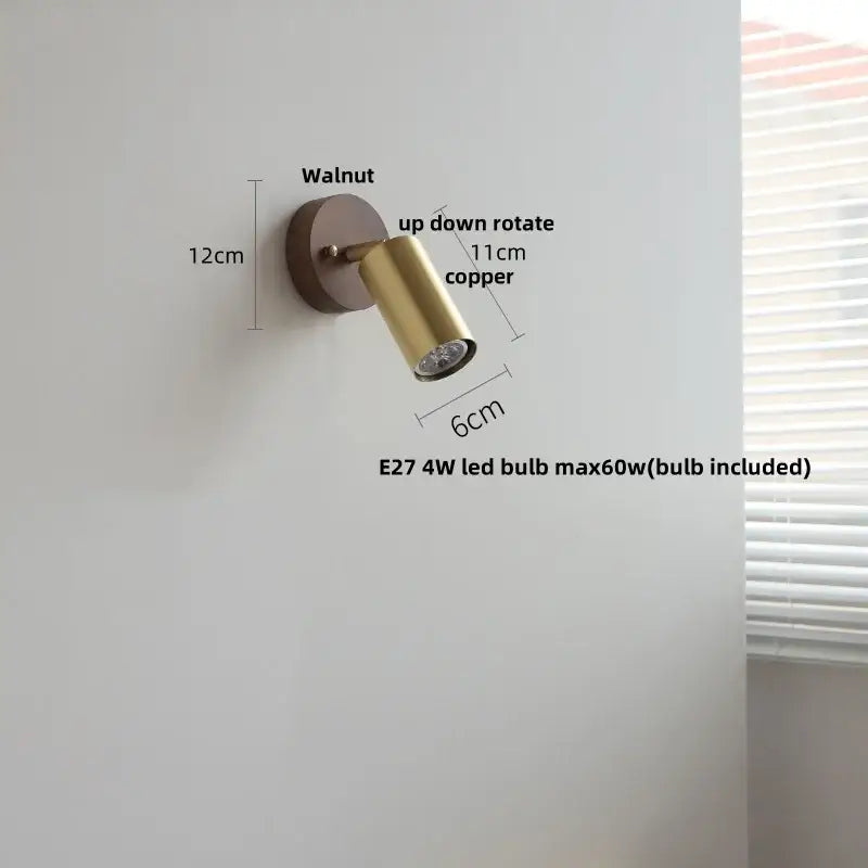 Modern gold walnut wall sconce with pull chain switch bedroom light