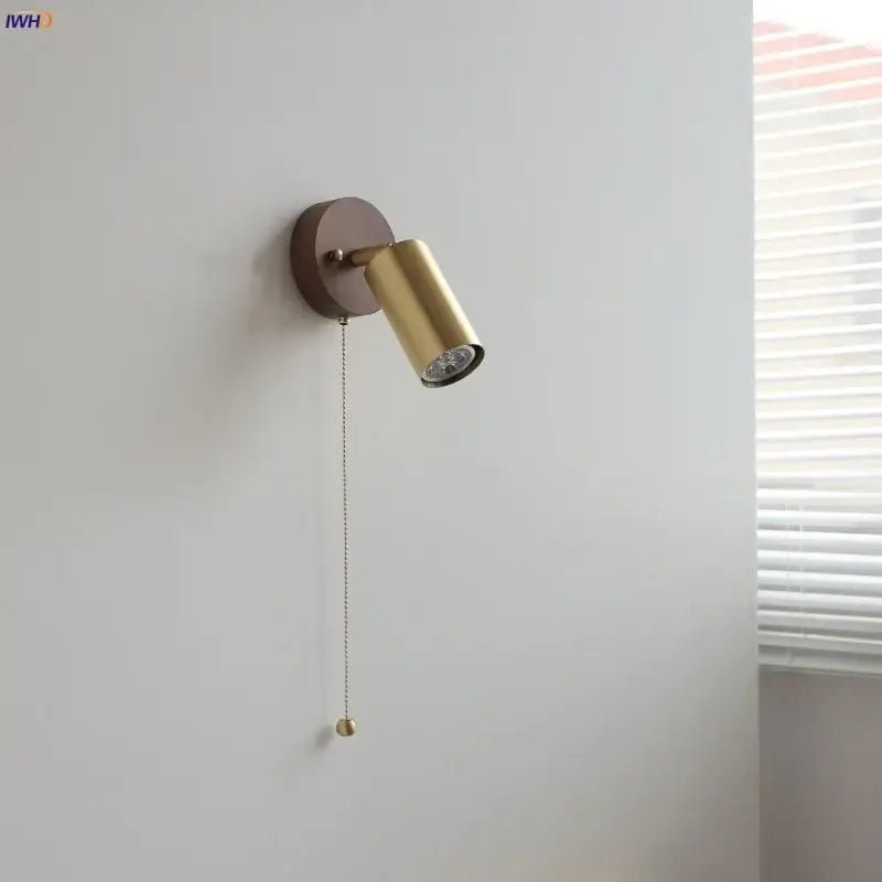 Modern gold walnut wall sconce with pull chain switch bedroom light