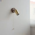 Modern gold walnut wall sconce with pull chain switch bedroom light