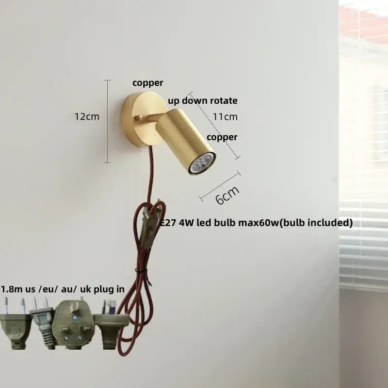 Modern gold walnut wall sconce with pull chain switch bedroom light