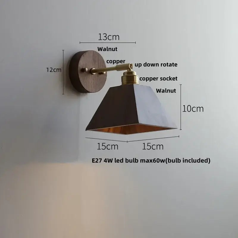 Modern gold walnut wall sconce with pull chain switch bedroom light