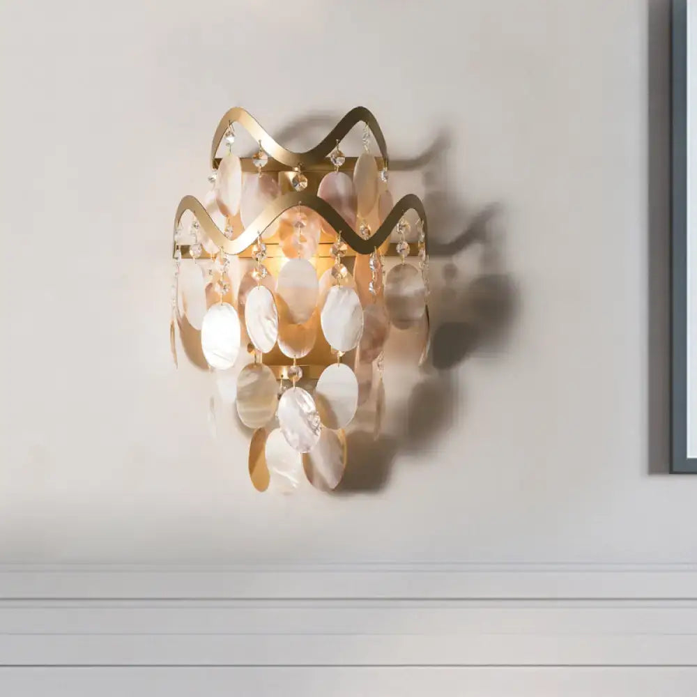 Modern gold wave sconce living room light with shell accent