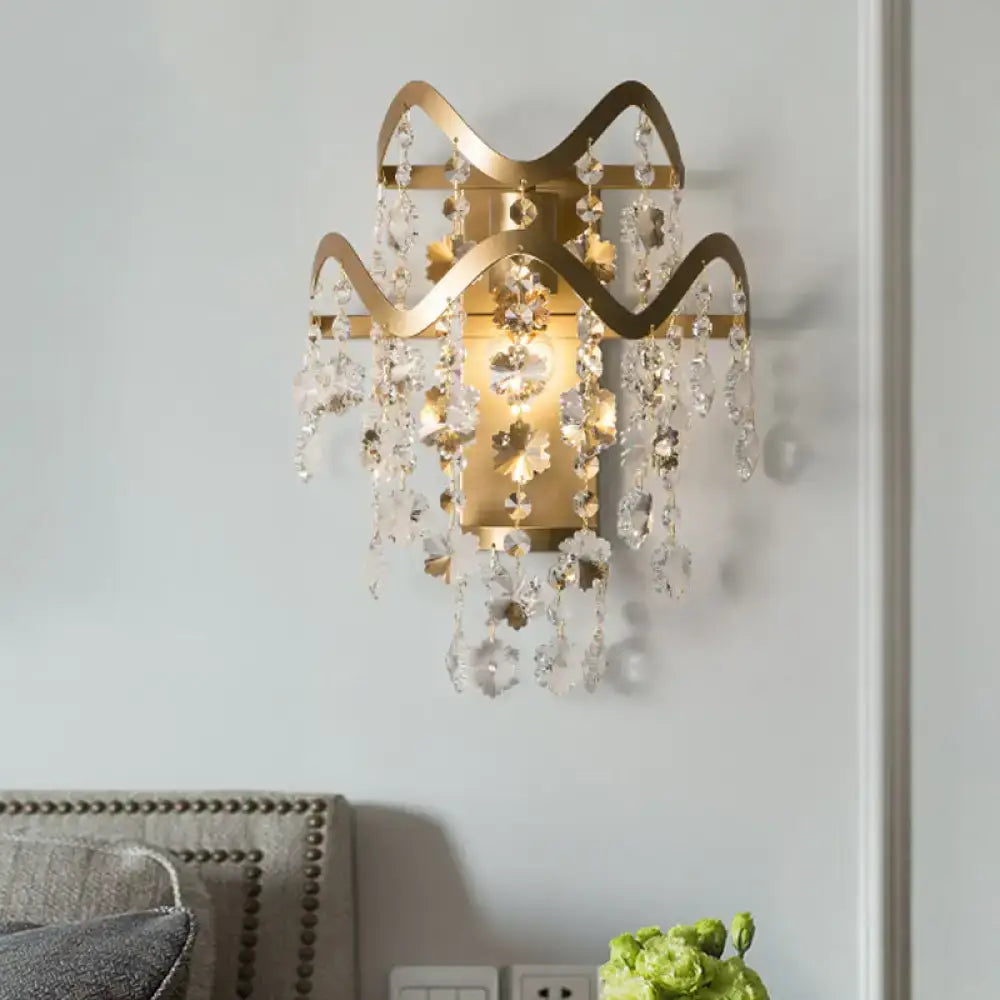 Modern gold wave sconce living room light with shell accent