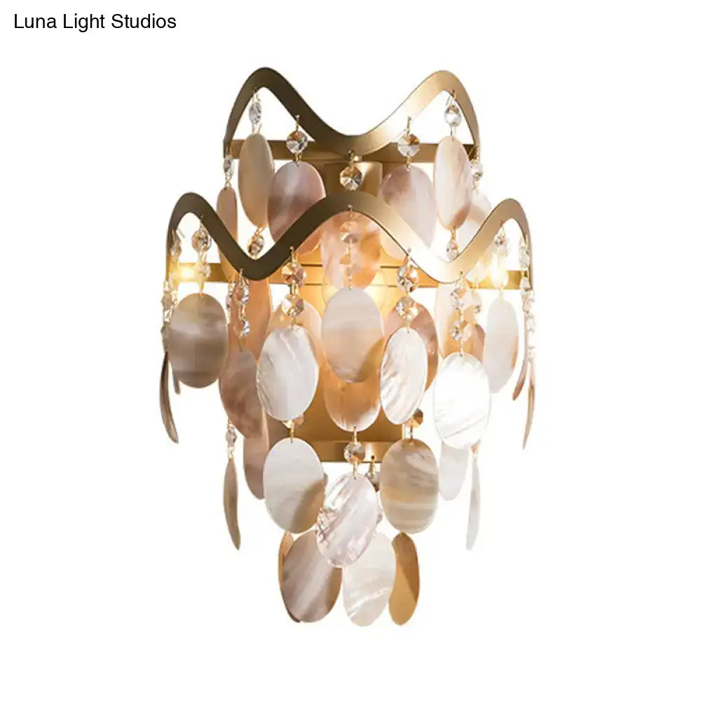 Modern gold wave sconce living room light with shell accent