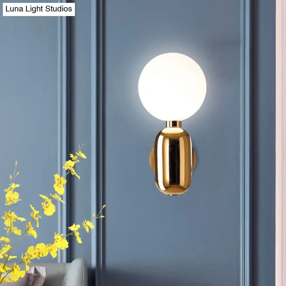 Modern gold white glass globe wall sconce bedroom e26 e27 light