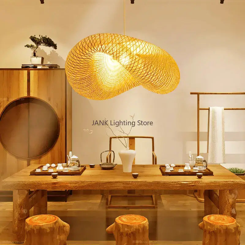 Modern golden bamboo wave shade pendant lamp dining room