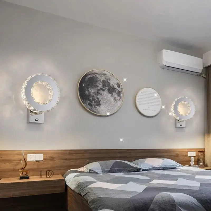 Modern golden chrome crystal led wall sconce bedroom light