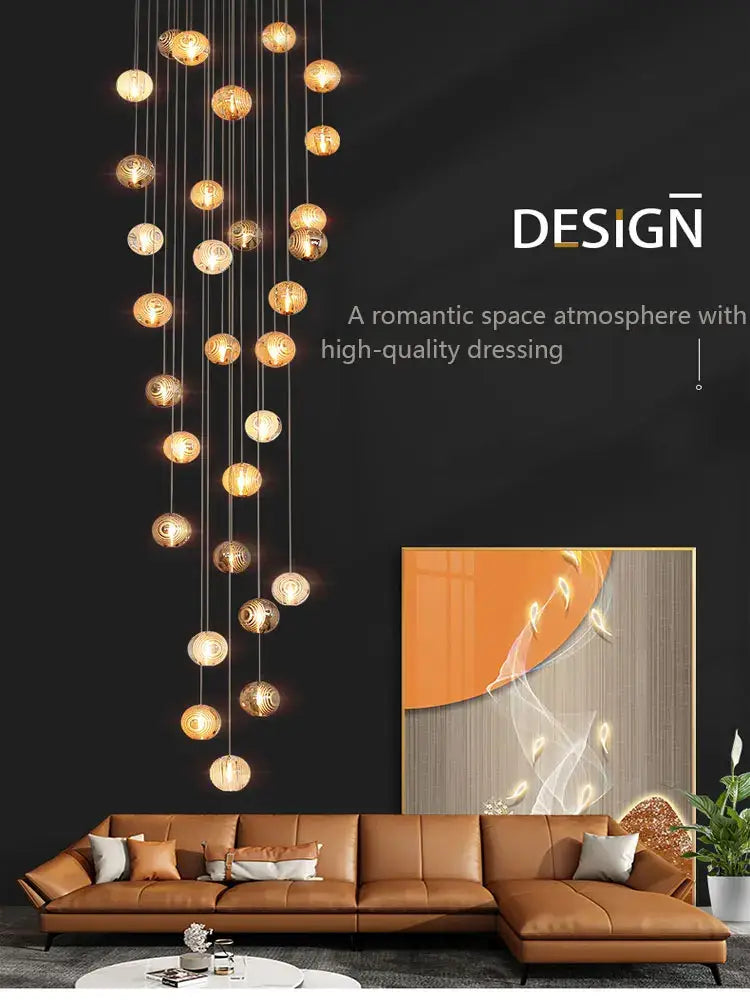 Modern golden crystal glass spiral ceiling chandelier living room