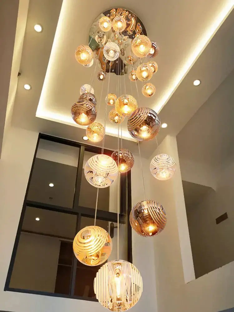 Modern golden crystal glass spiral ceiling chandelier living room