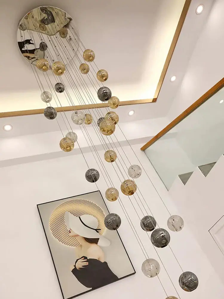 Modern golden crystal glass spiral ceiling chandelier living room
