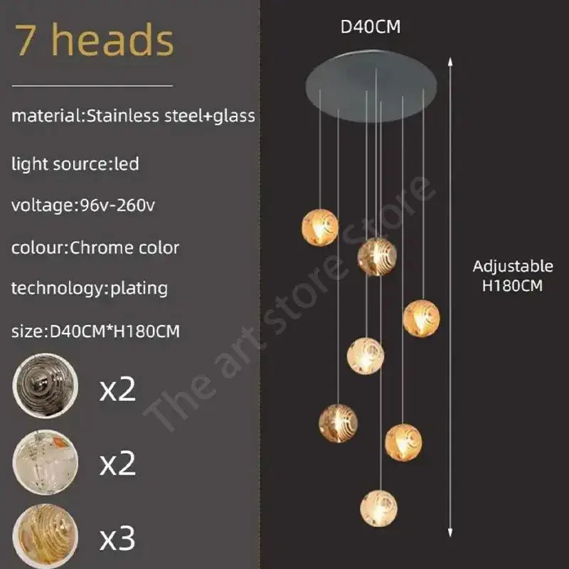 Modern golden crystal glass spiral ceiling chandelier living room