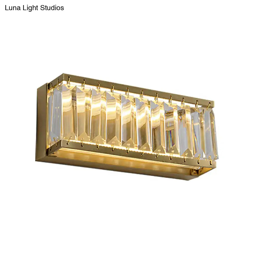 Modern golden rectangle led wall sconce with clear faceted crystal